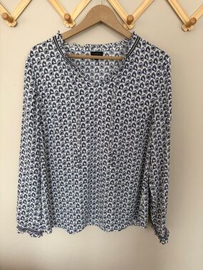 Talbots Navy & White Printed birdcage Long-Sleeve Blouse